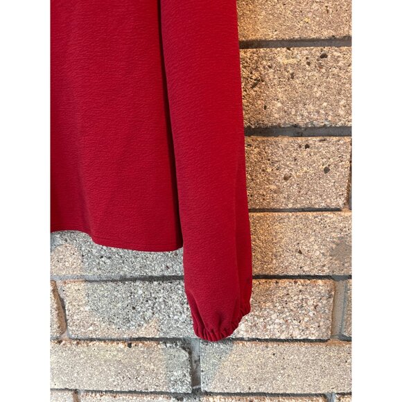 Madewell Texture & Thread Wrap Top M Red Long Sleeve Crepe Knit Womens Blouse Wi - Picture 8 of 8